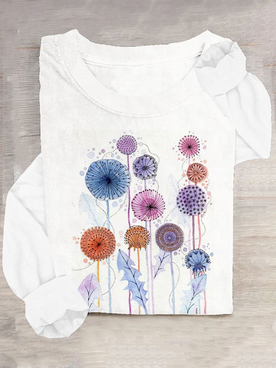 Floral Dandelion round neck casual T-shirt