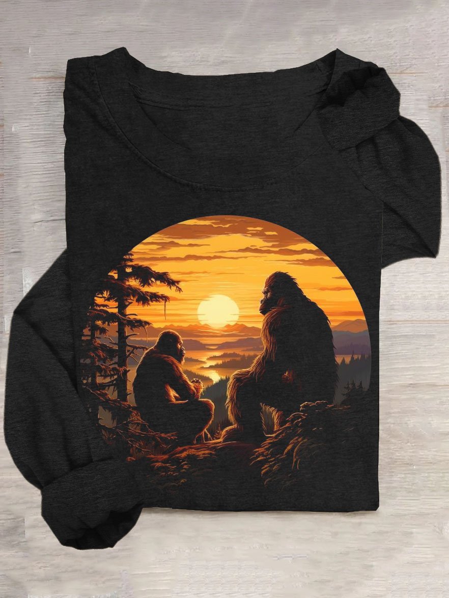 Ape Landscape Round Neck Casual T-shirt