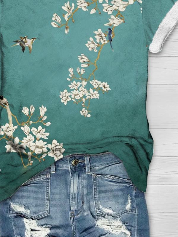 Loose Casual Floral Crew Neck T-Shirt