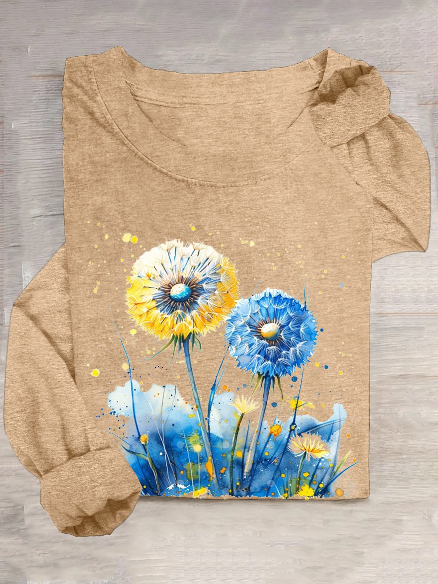 Dandelion Cotton-Blend Casual Crew Neck T-Shirt