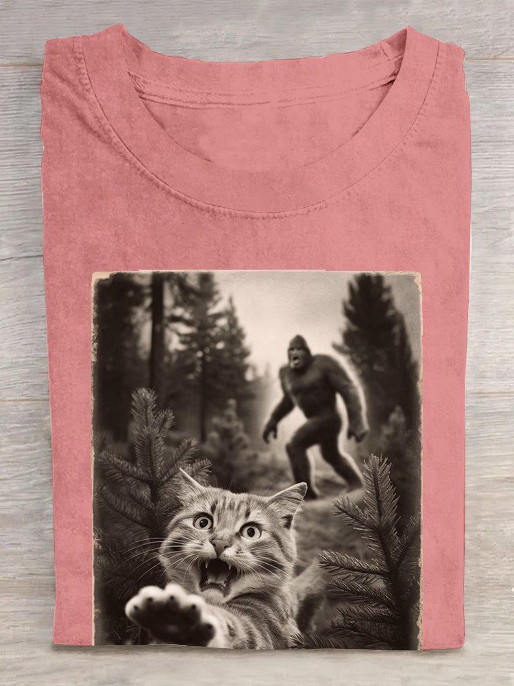 Casual Cat Crew Neck Jersey T-Shirt