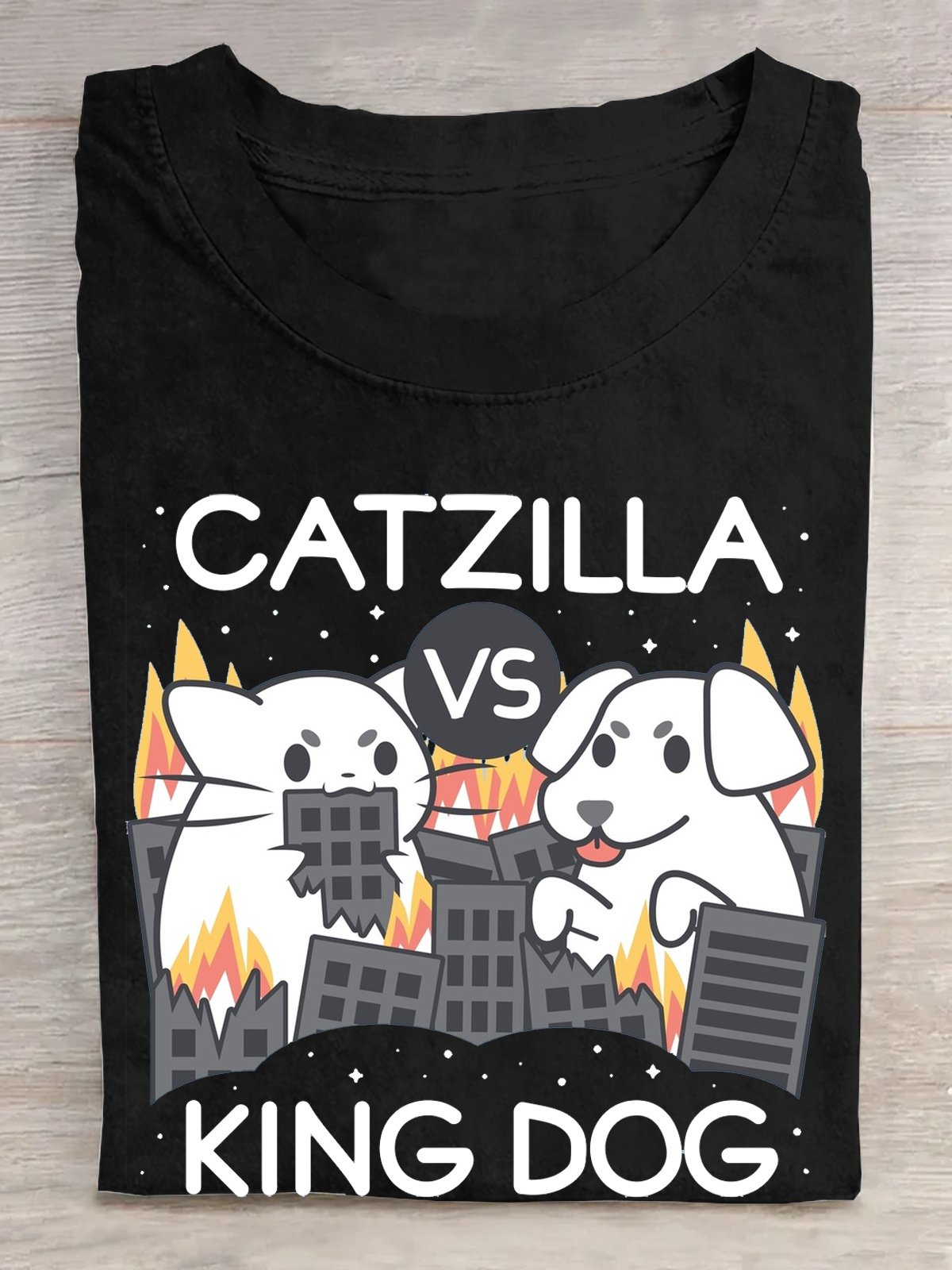 Cotton Catzilla vs King dog T-Shirt