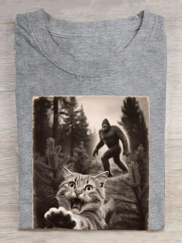 Casual Cat Crew Neck Jersey T-Shirt