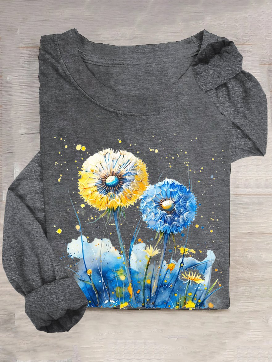 Dandelion Cotton-Blend Casual Crew Neck T-Shirt