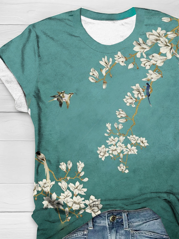 Loose Casual Floral Crew Neck T-Shirt