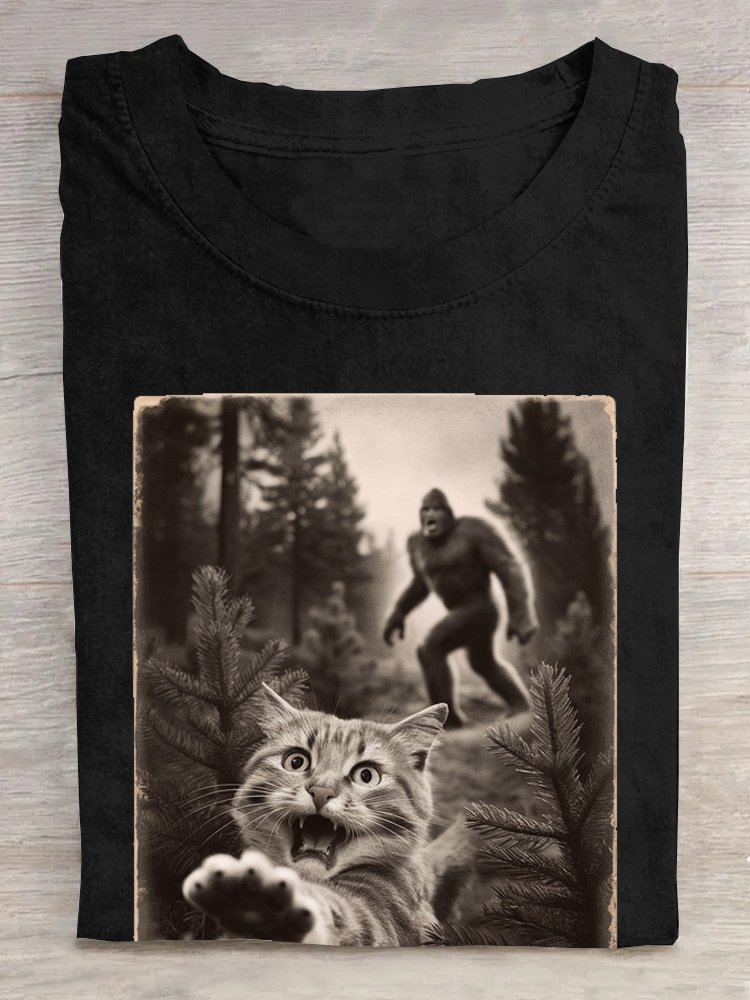 Casual Cat Crew Neck Jersey T-Shirt