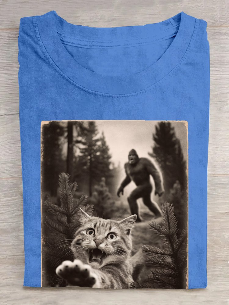 Casual Cat Crew Neck Jersey T-Shirt