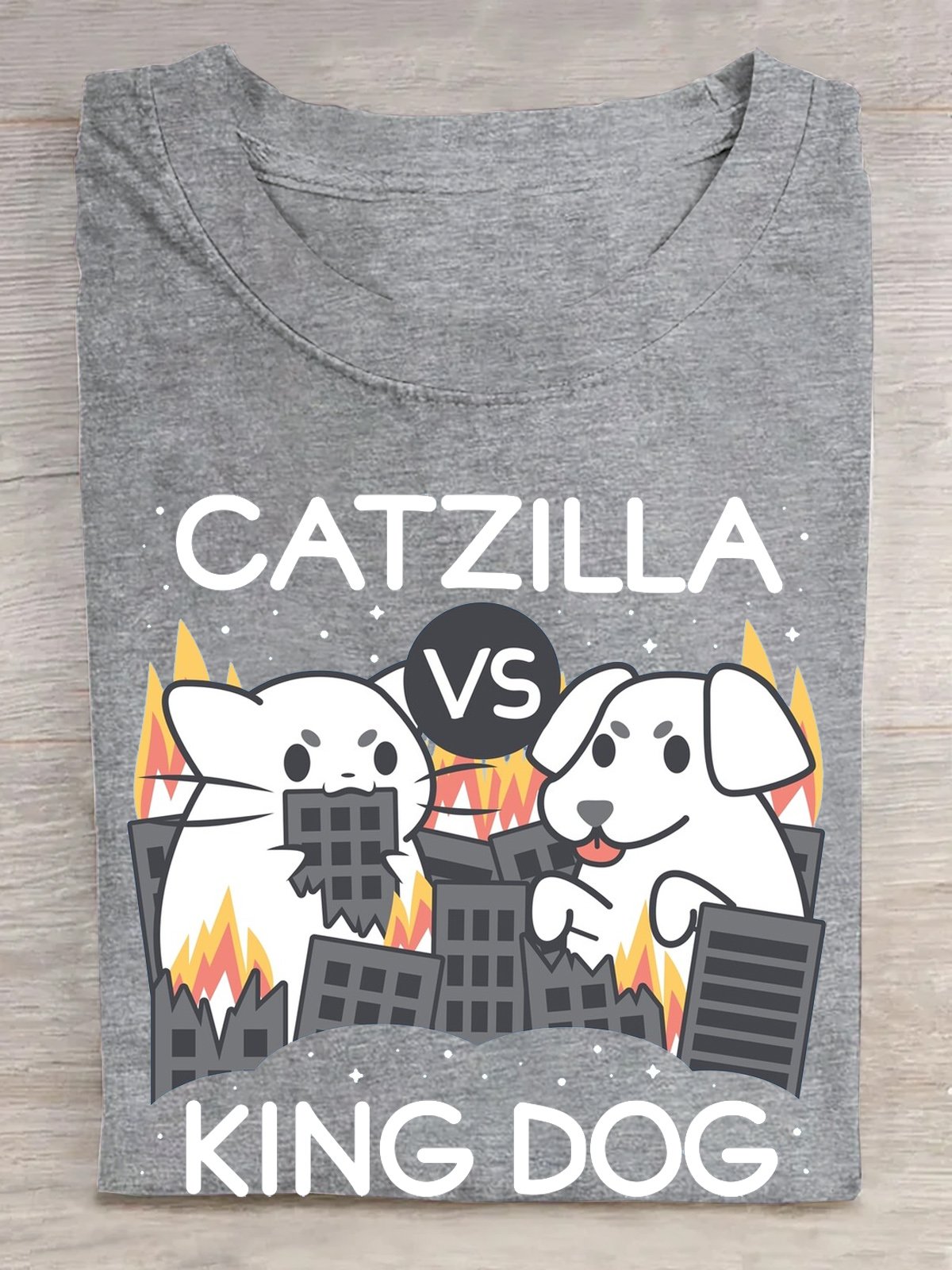 Cotton Catzilla vs King dog T-Shirt