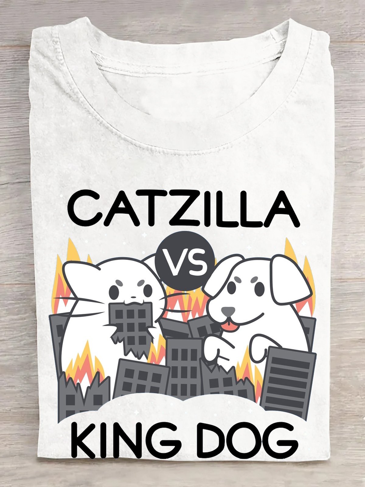 Cotton Catzilla vs King dog T-Shirt