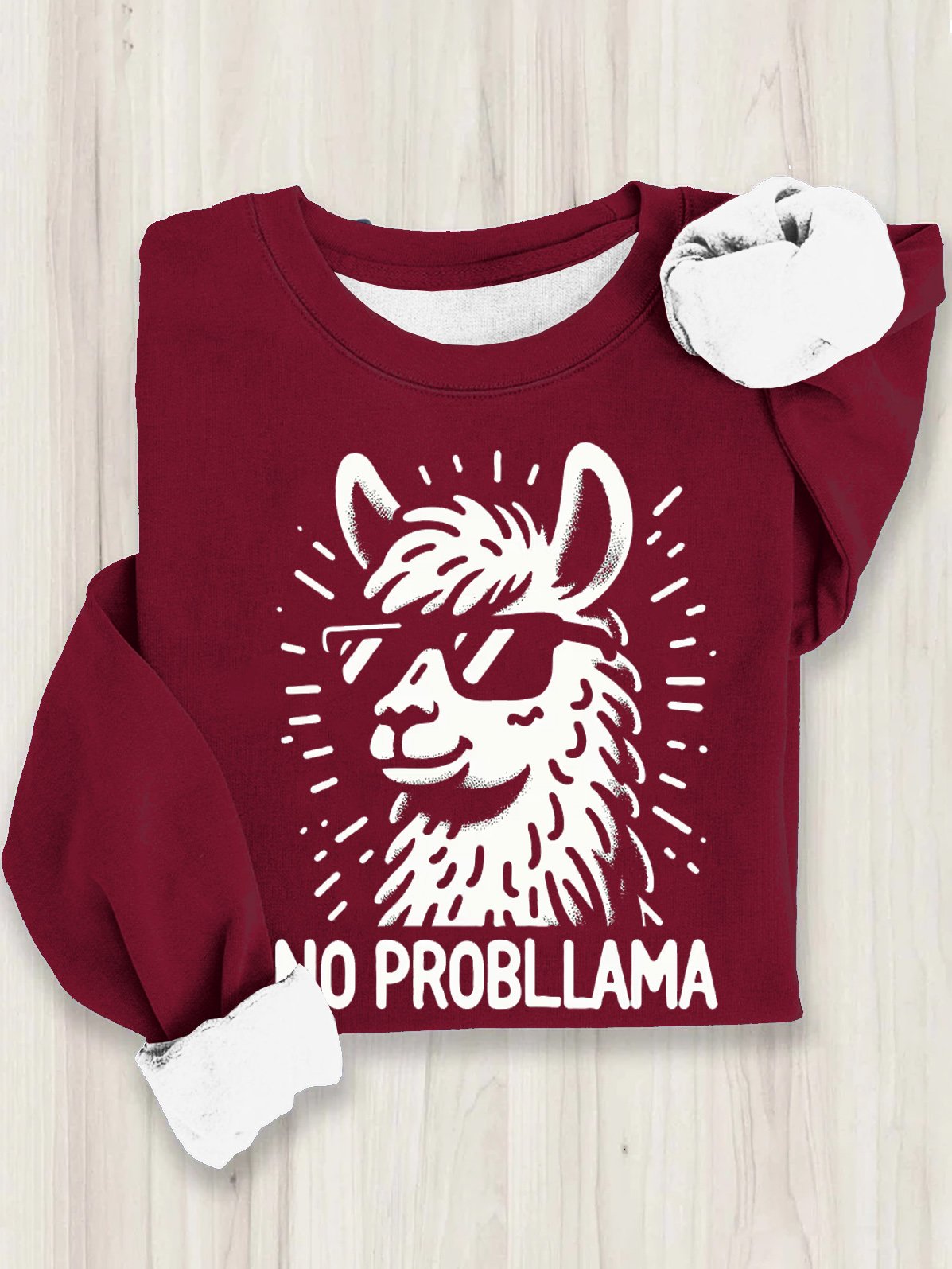 No Probllama Funny Llama Cotton Sweatshirt