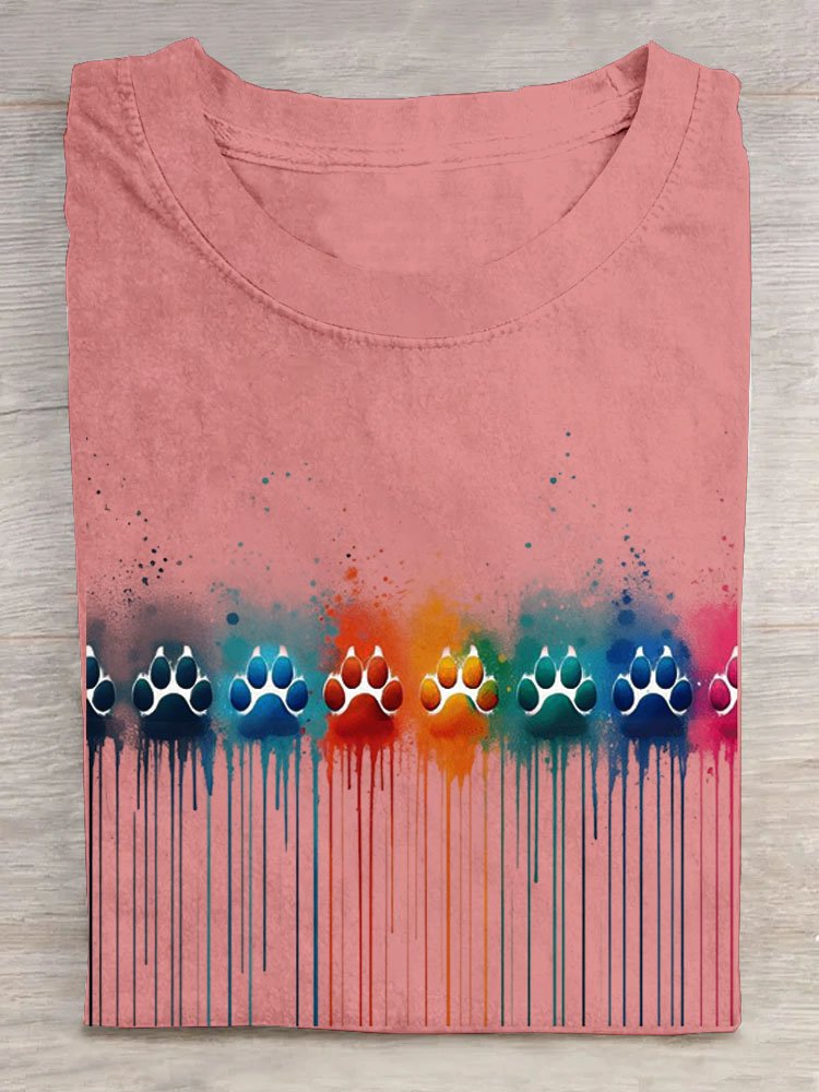 Abstract offset printed round neck casual T-shirt