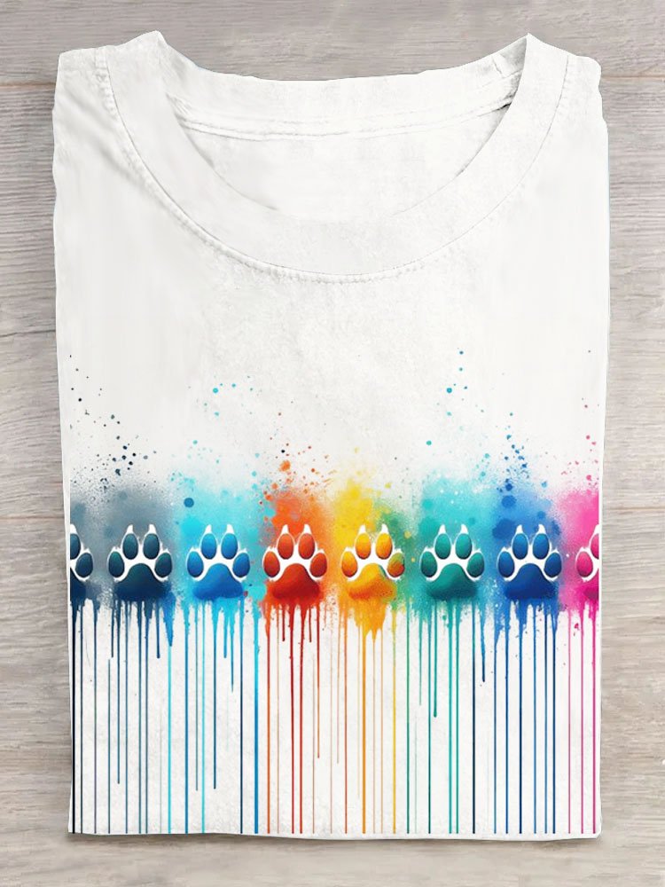 Abstract offset printed round neck casual T-shirt