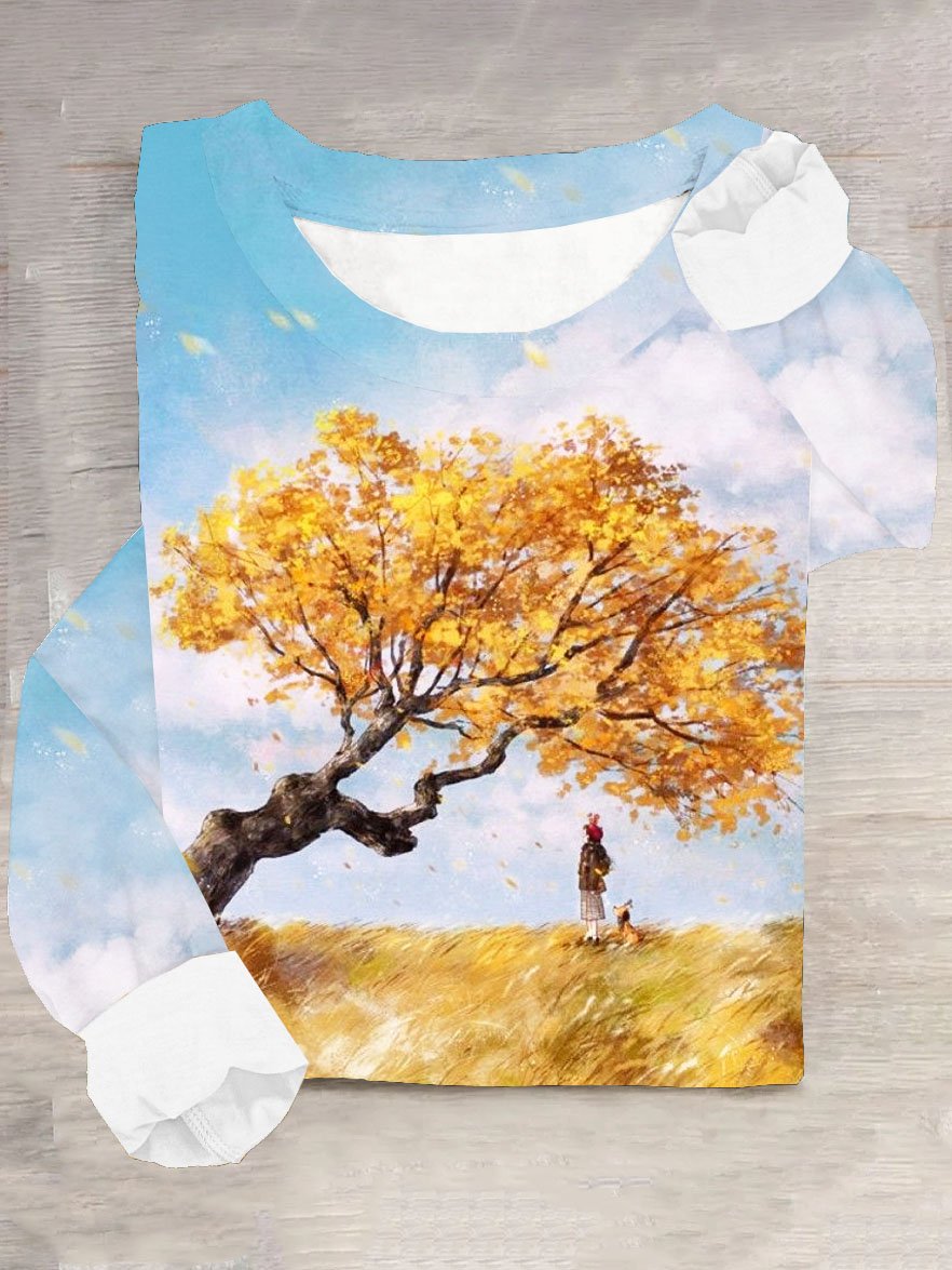 Landscape round neck casual T-shirt