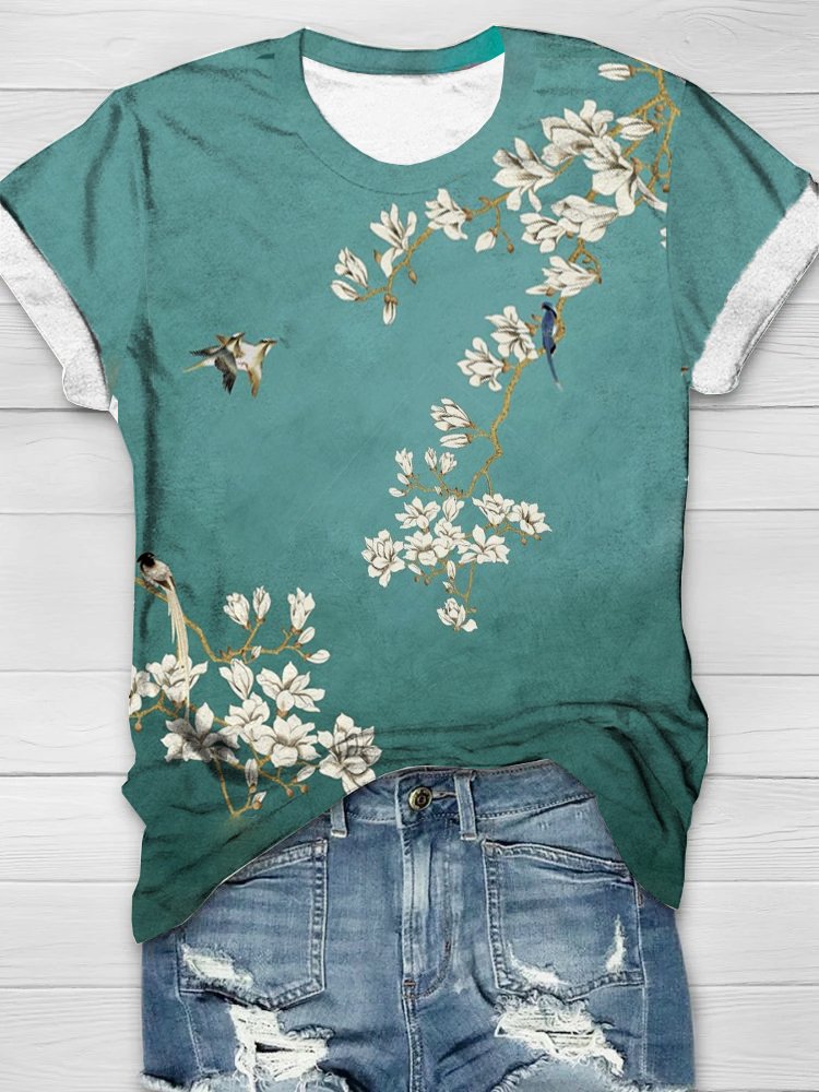 Loose Casual Floral Crew Neck T-Shirt