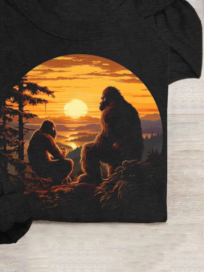 Ape Landscape Round Neck Casual T-shirt