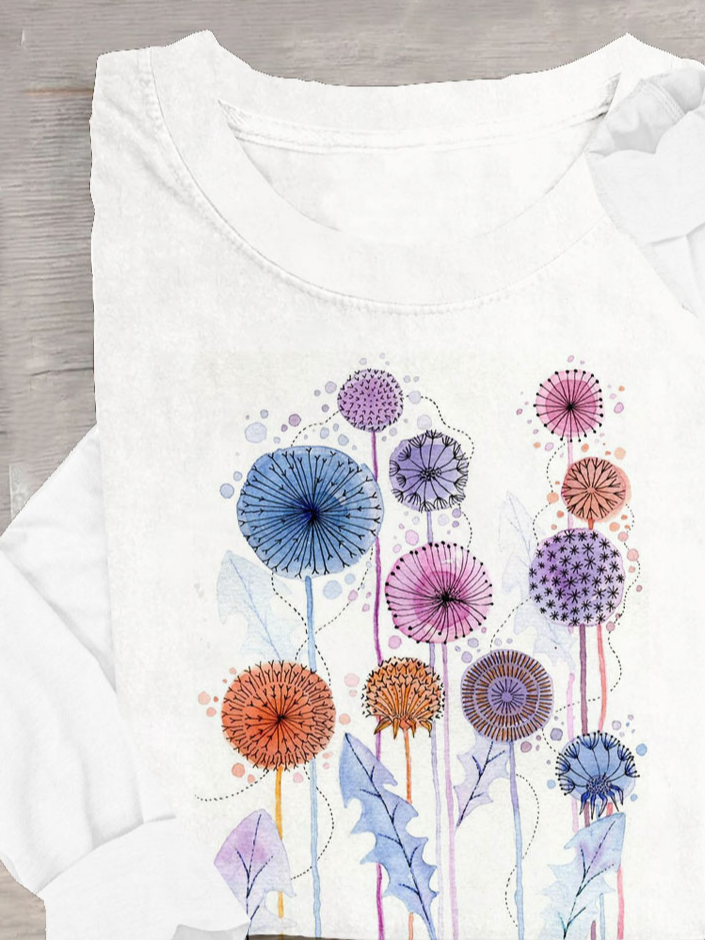 Floral Dandelion round neck casual T-shirt