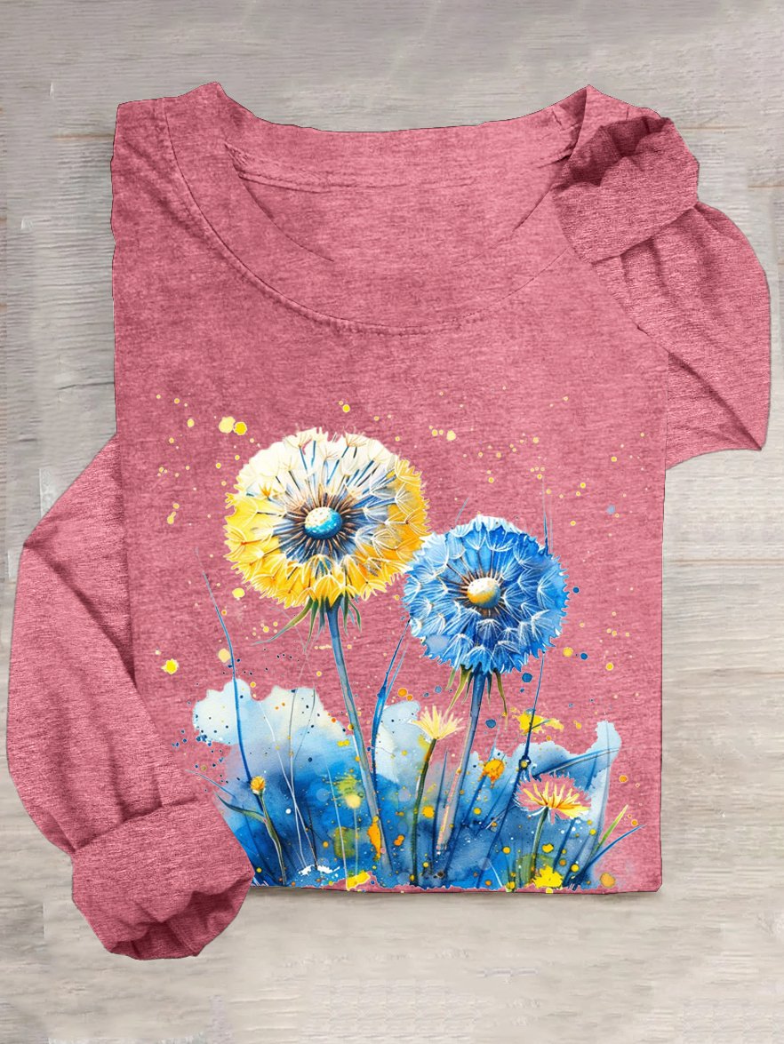 Dandelion Cotton-Blend Casual Crew Neck T-Shirt