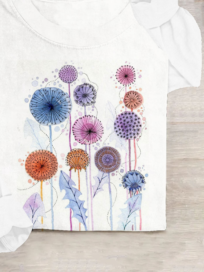 Floral Dandelion round neck casual T-shirt