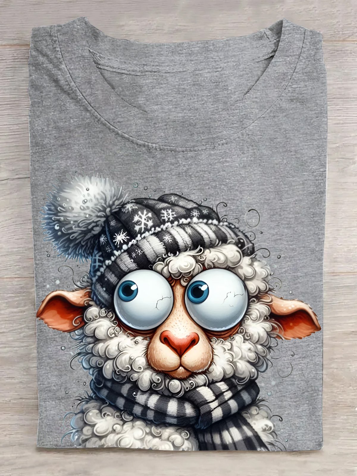 Quirky Sheep Cotton Crew Neck Animal Casual T-Shirt