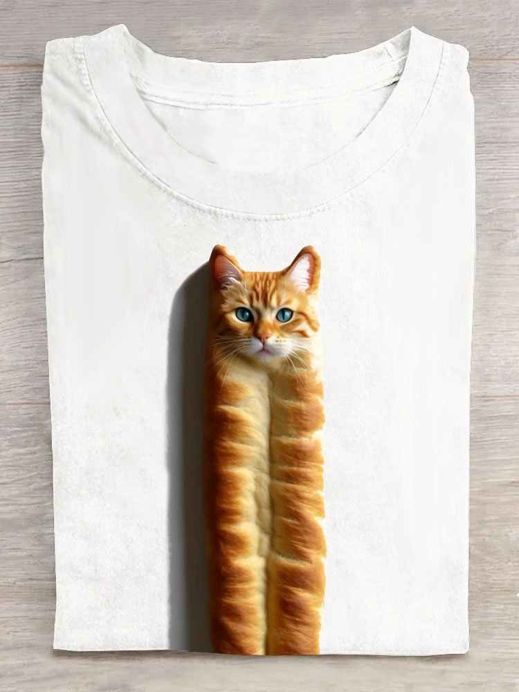 Funny deep-fried dough sticks Cat Printed Casual T-shirt