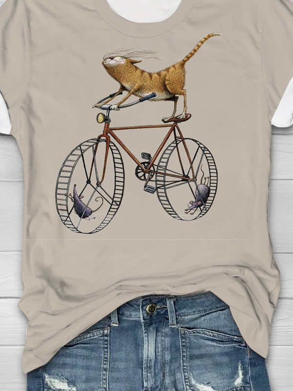 Cat Crew Neck Casual T-Shirt