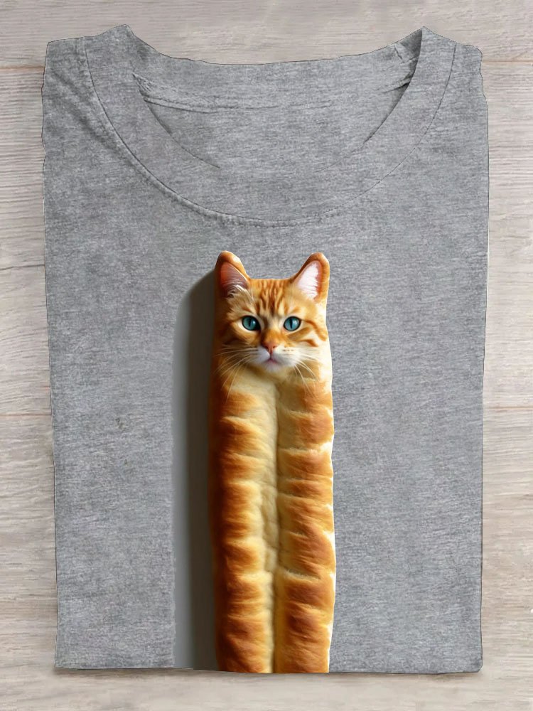 Funny deep-fried dough sticks Cat Printed Casual T-shirt