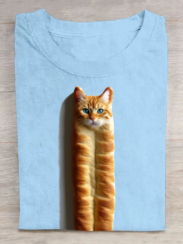 Funny deep-fried dough sticks Cat Printed Casual T-shirt