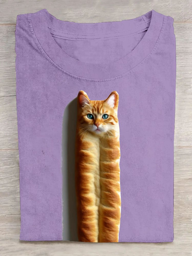 Funny deep-fried dough sticks Cat Printed Casual T-shirt