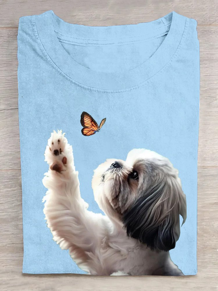 Crew Neck Dog Cotton Casual T-Shirt