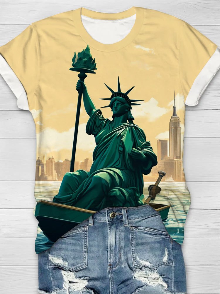 Statue of Liberty printed casual T-shirt