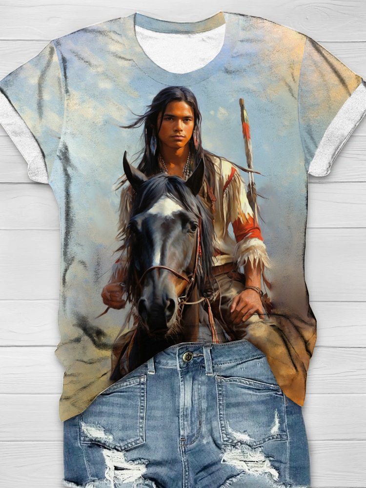 Crew Neck Casual Horse T-Shirt