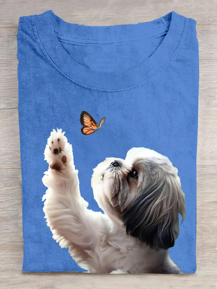 Crew Neck Dog Cotton Casual T-Shirt