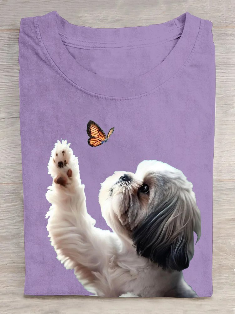 Crew Neck Dog Cotton Casual T-Shirt