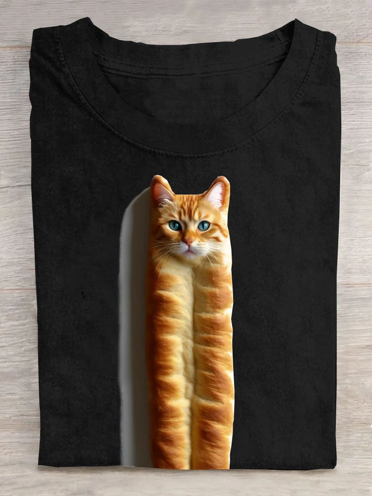 Funny deep-fried dough sticks Cat Printed Casual T-shirt