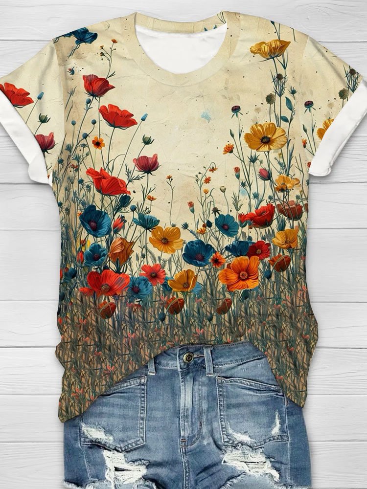 Floral printed casual T-shirt