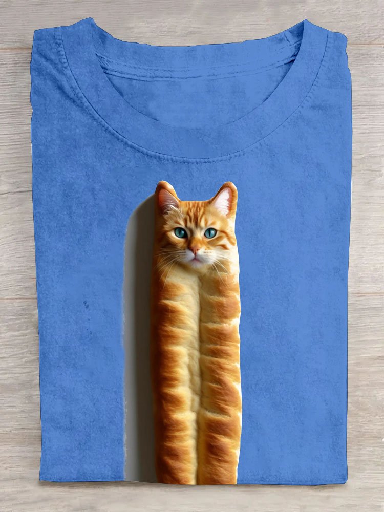 Funny deep-fried dough sticks Cat Printed Casual T-shirt