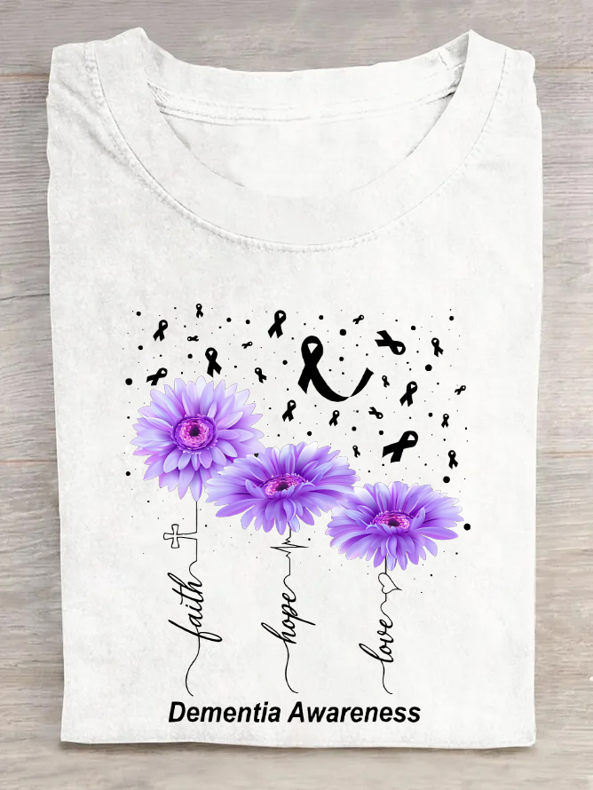 Women's Faith Hope Love Alzheimer's Awareness Print Cotton T-Shirt