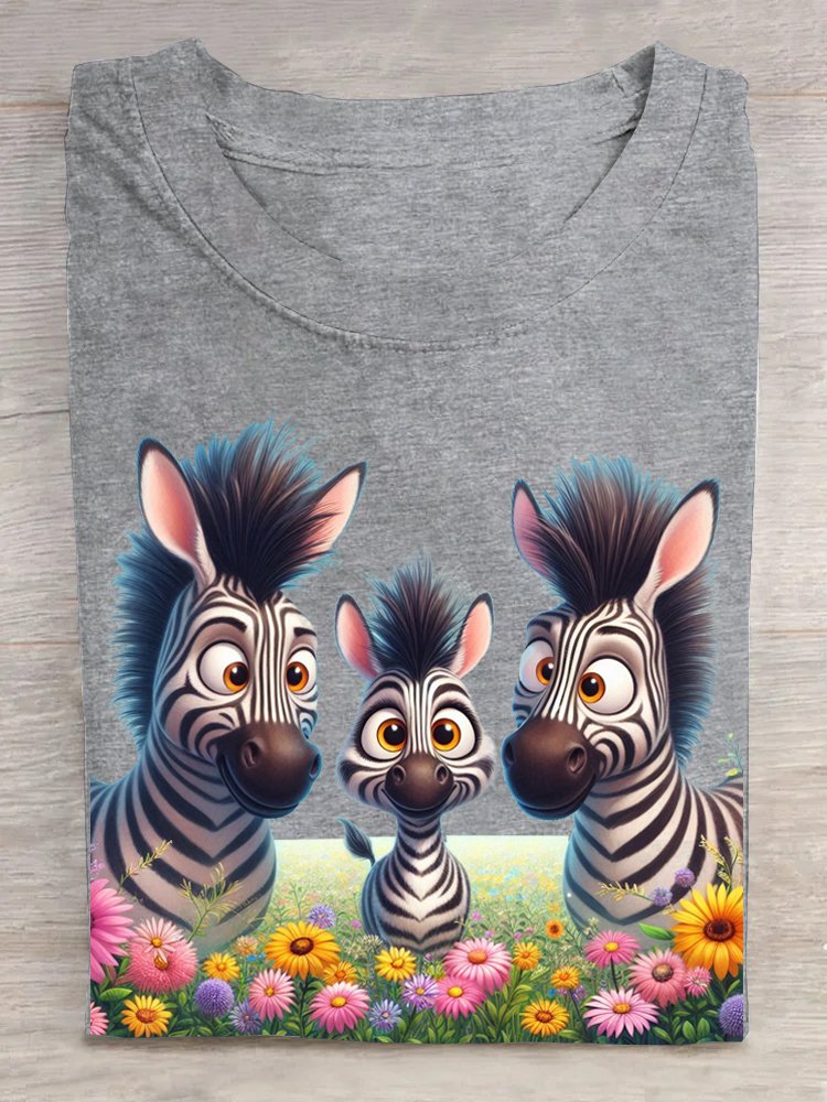 Floral and Donkey Casual Crew Neck T-Shirt