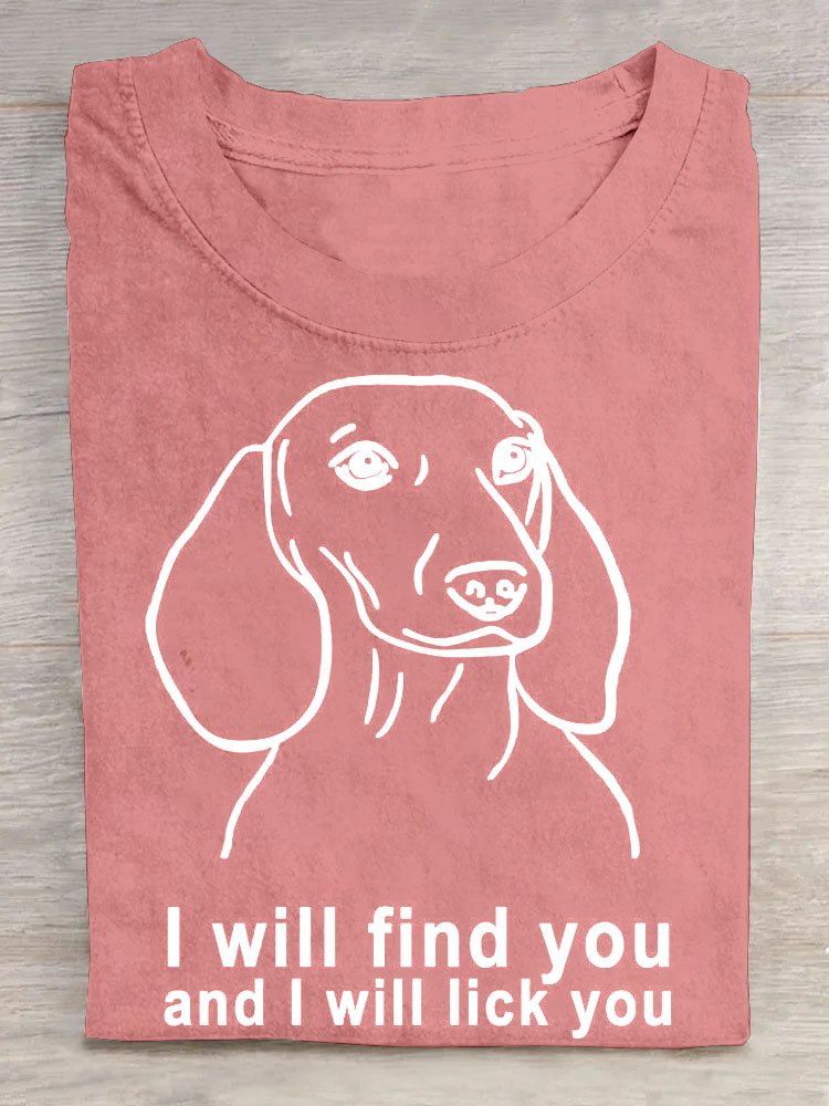 Dog letter printed round neck T-shirt