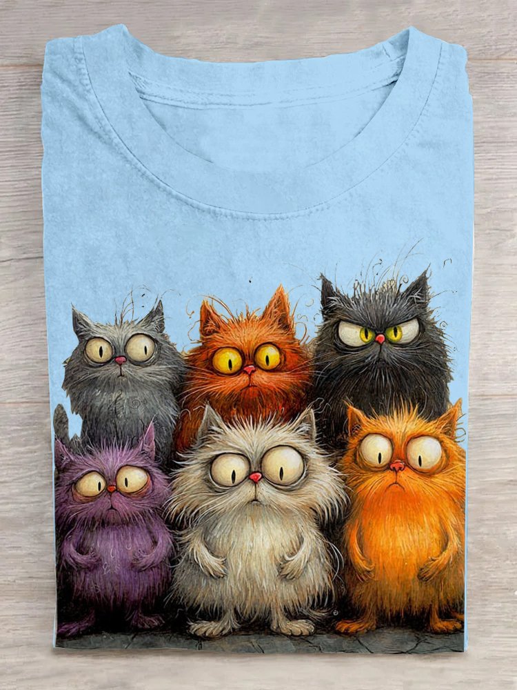 Loose Cat Crew Neck Casual T-Shirt