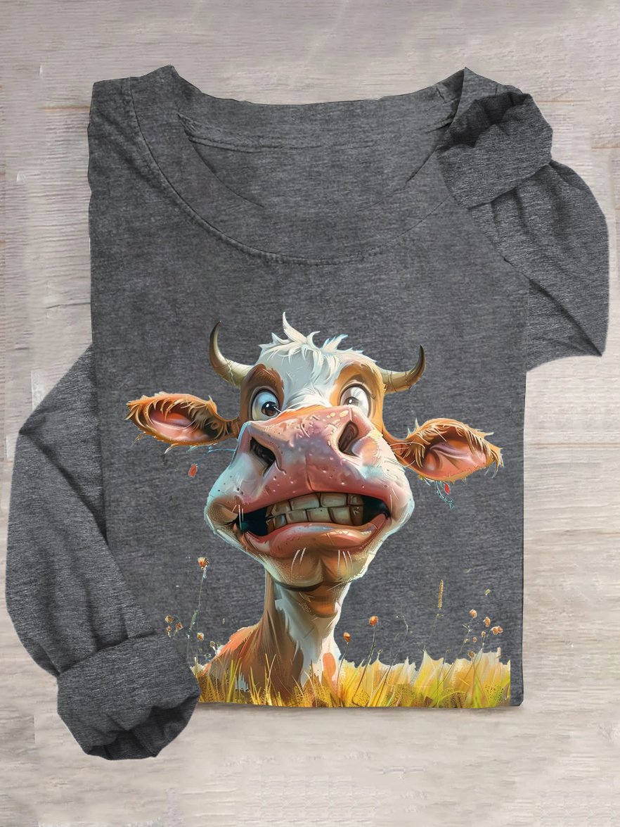 Crew Neck Cattle Cotton-Blend Casual T-Shirt