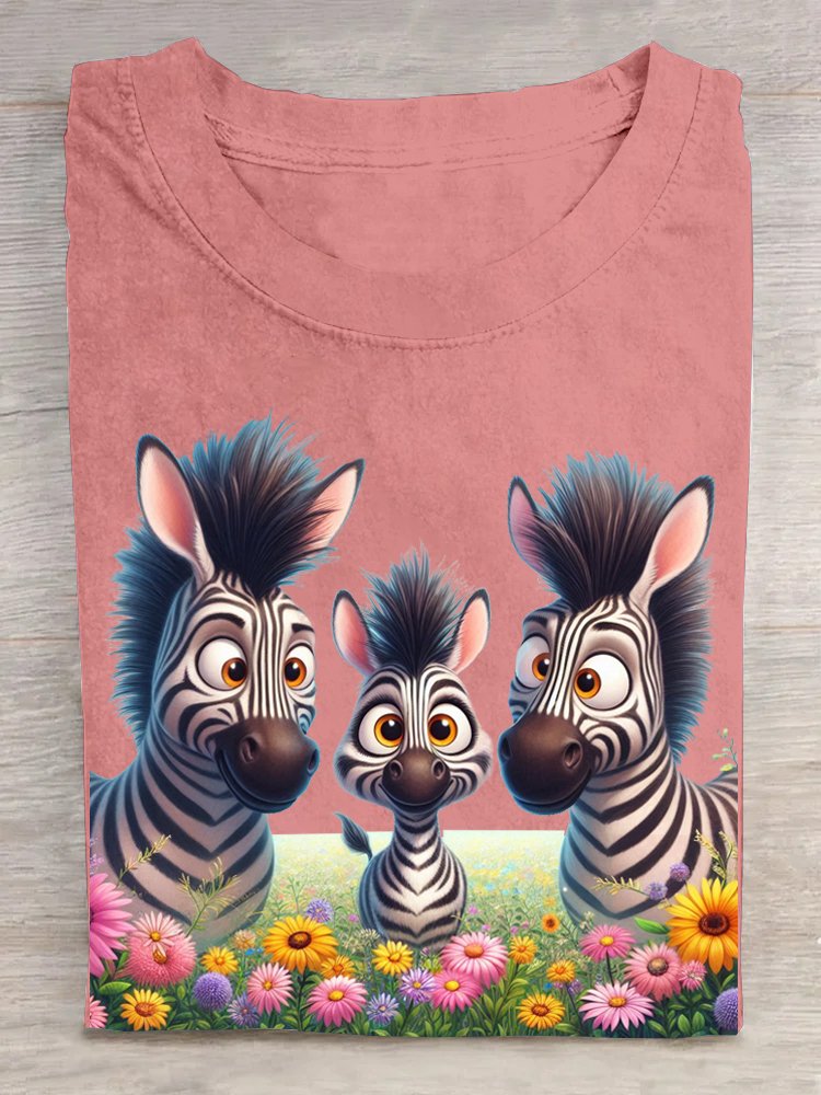 Floral and Donkey Casual Crew Neck T-Shirt