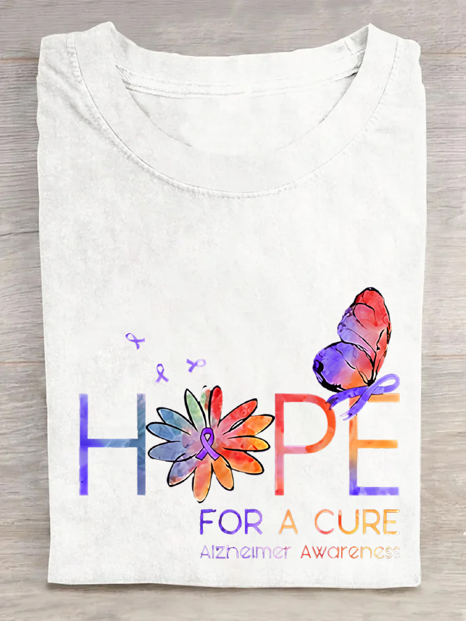 Women's Hope For A Cure Purple Ribbon Alzheimer's Awareness Fighter Supporter Cotton T-Shirt