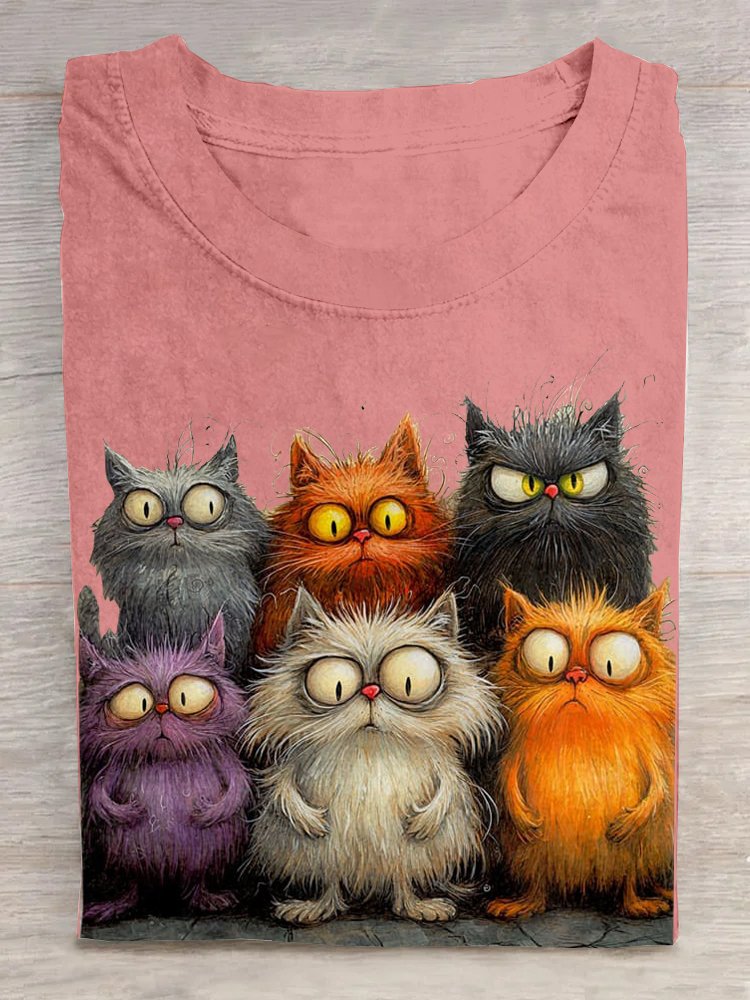 Loose Cat Crew Neck Casual T-Shirt