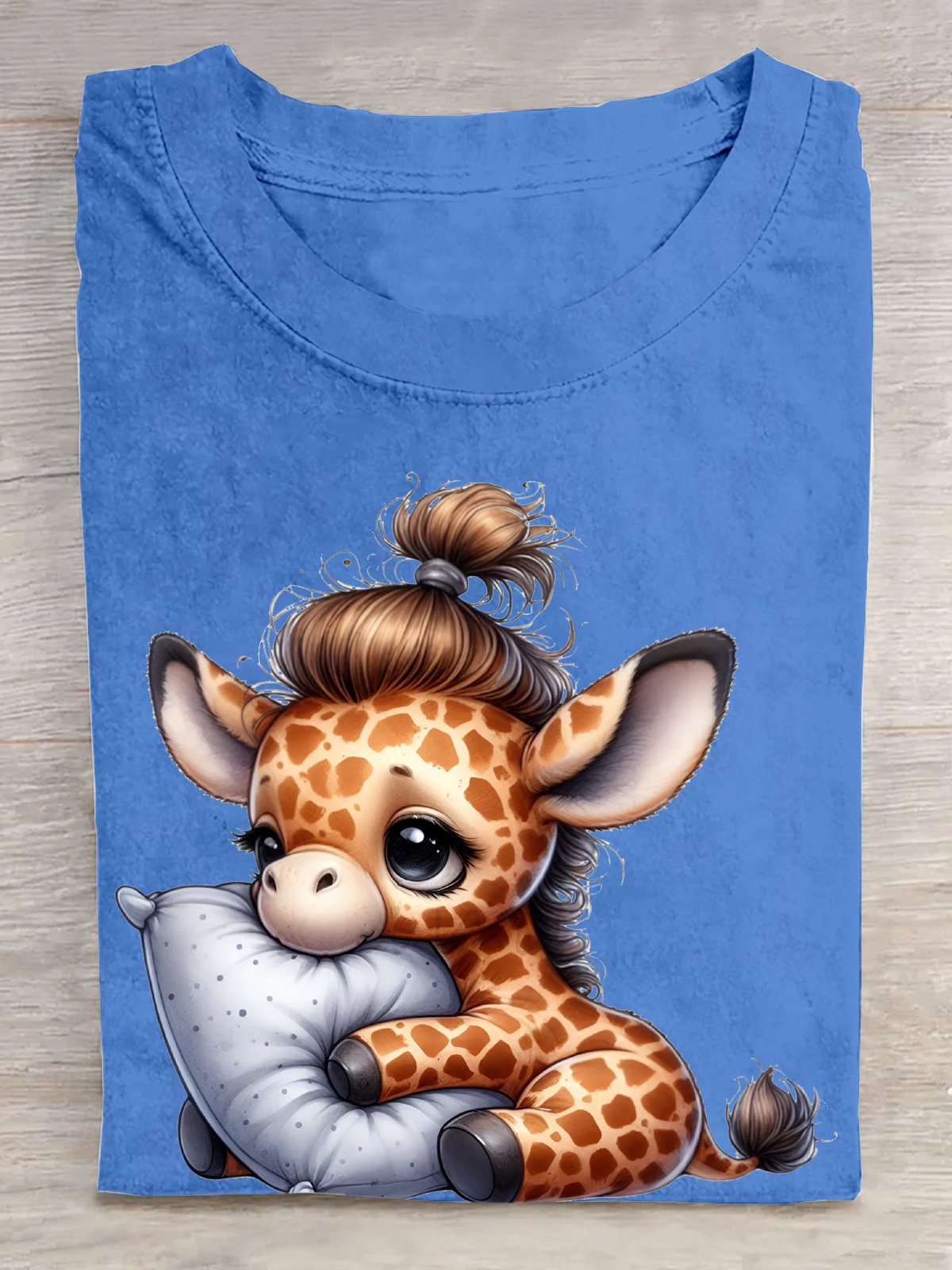 Cotton Cute Giraffe Sleeping on Pillow T-Shirt