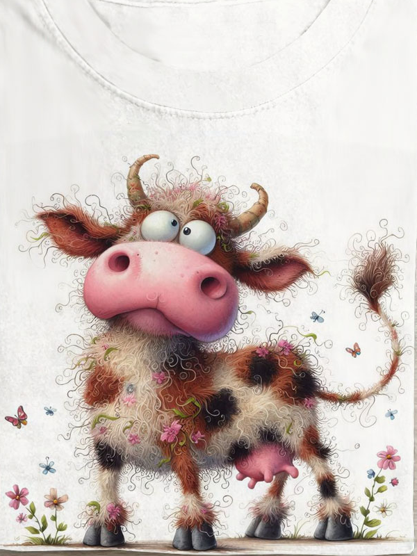 Funny cow print round neck T-shirt