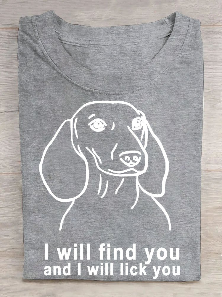 Dog letter printed round neck T-shirt