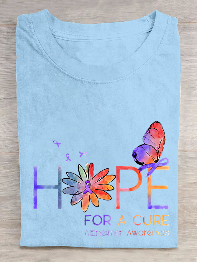 Women's Hope For A Cure Purple Ribbon Alzheimer's Awareness Fighter Supporter Cotton T-Shirt