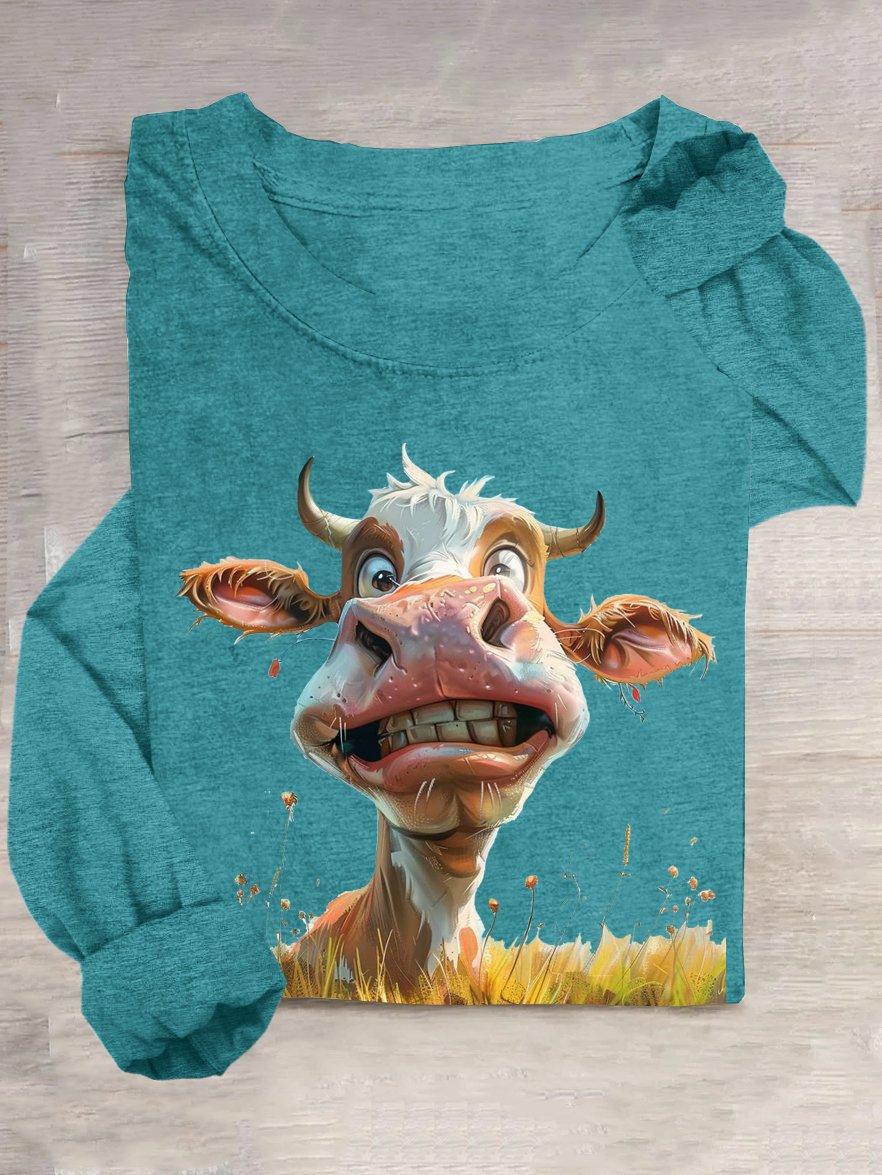 Crew Neck Cattle Cotton-Blend Casual T-Shirt