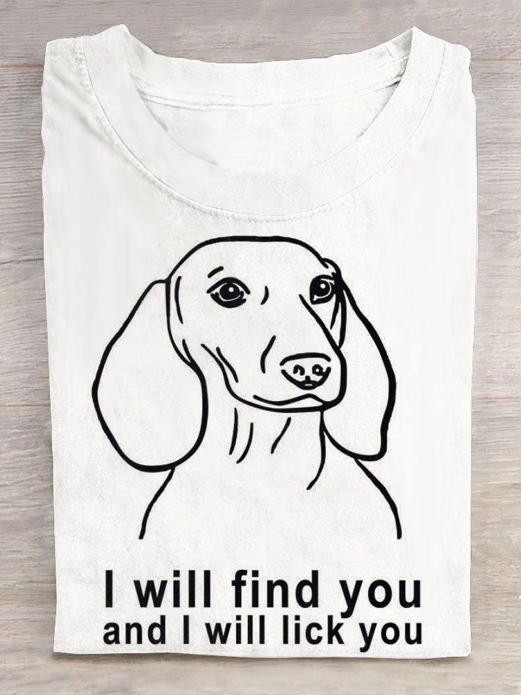 Dog letter printed round neck T-shirt